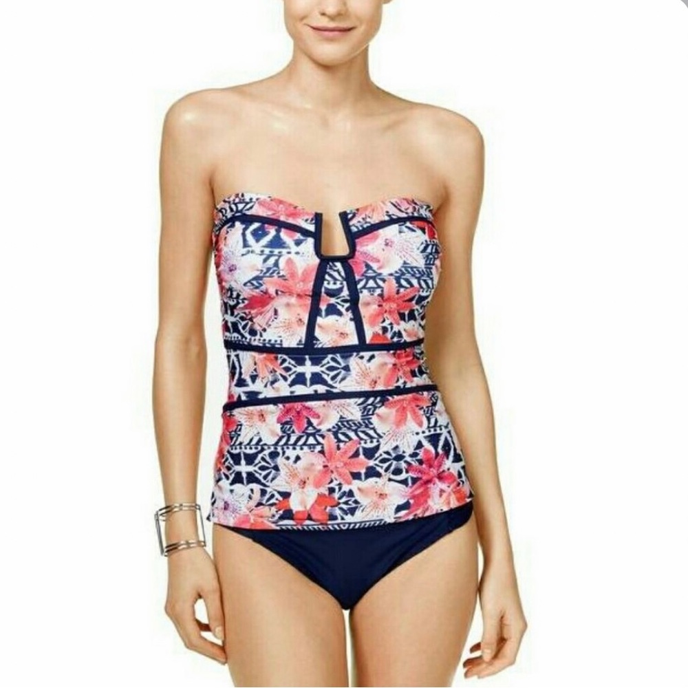 Island Escape Convertible Antigua La Flor Printed Strapless Tankini Top